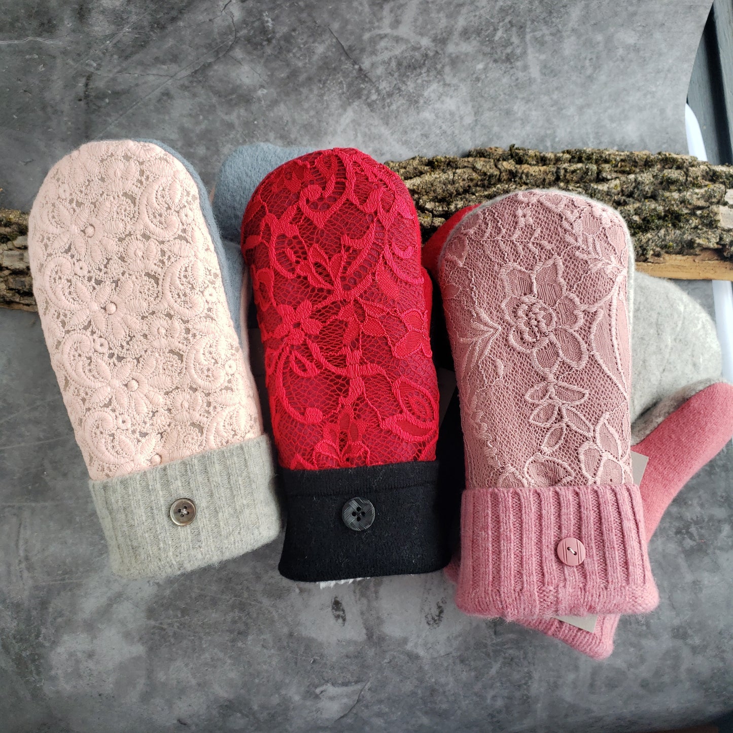 Medium- Lace -Pure Wool Sweater Mitts